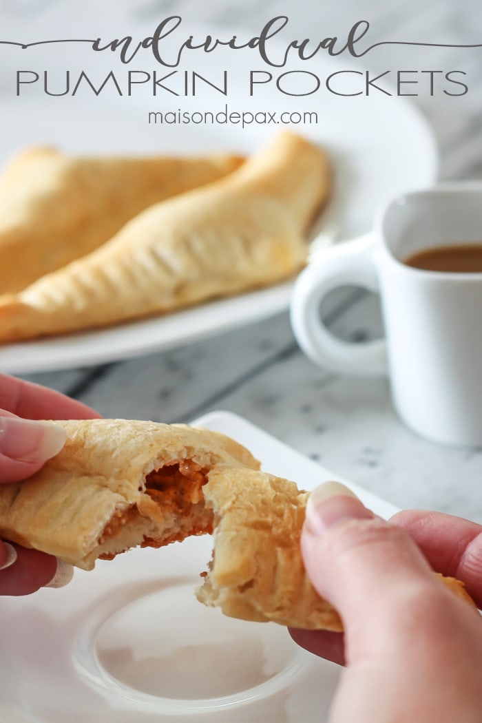 Adorable little individual pumpkin treats - a perfect fall and Thanksgiving recipe: 5 ingredients rolled up in Pillsbury crescent rolls... couldn't be easier! maisondepax.com