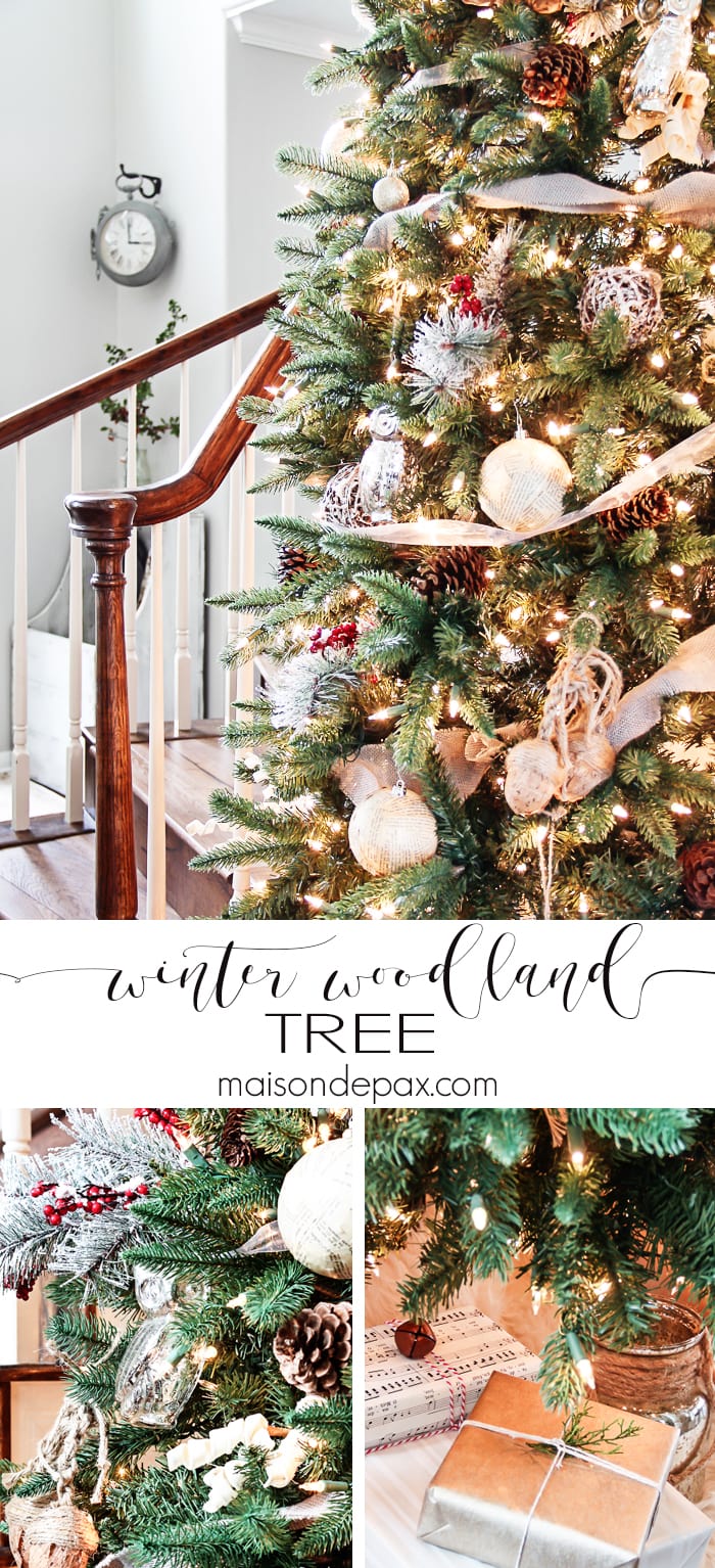 What a beautiful Christmas tree! Natural elements and neutral ornaments make this winter woodland tree simple and gorgeous | maisondepax.com
