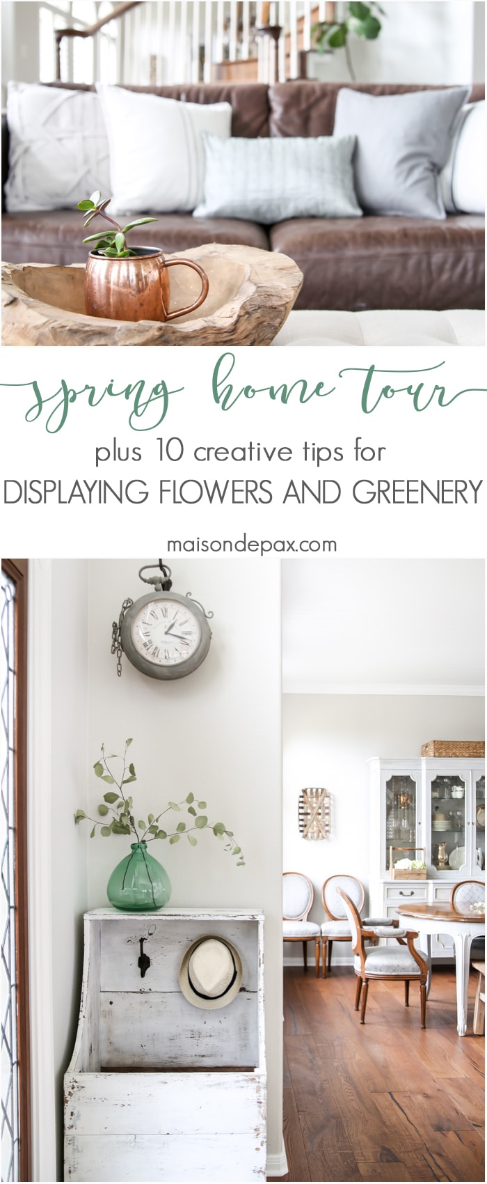 Spring Home Tour: What a beautiful home decorated with neutrals and light touches of greenery perfect for spring or summer | maisondepax.com